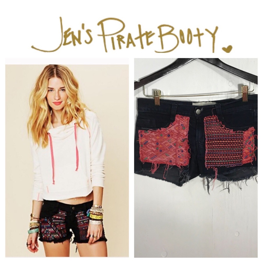 Distressed Dark Blue Embroidered Distressed Shorts